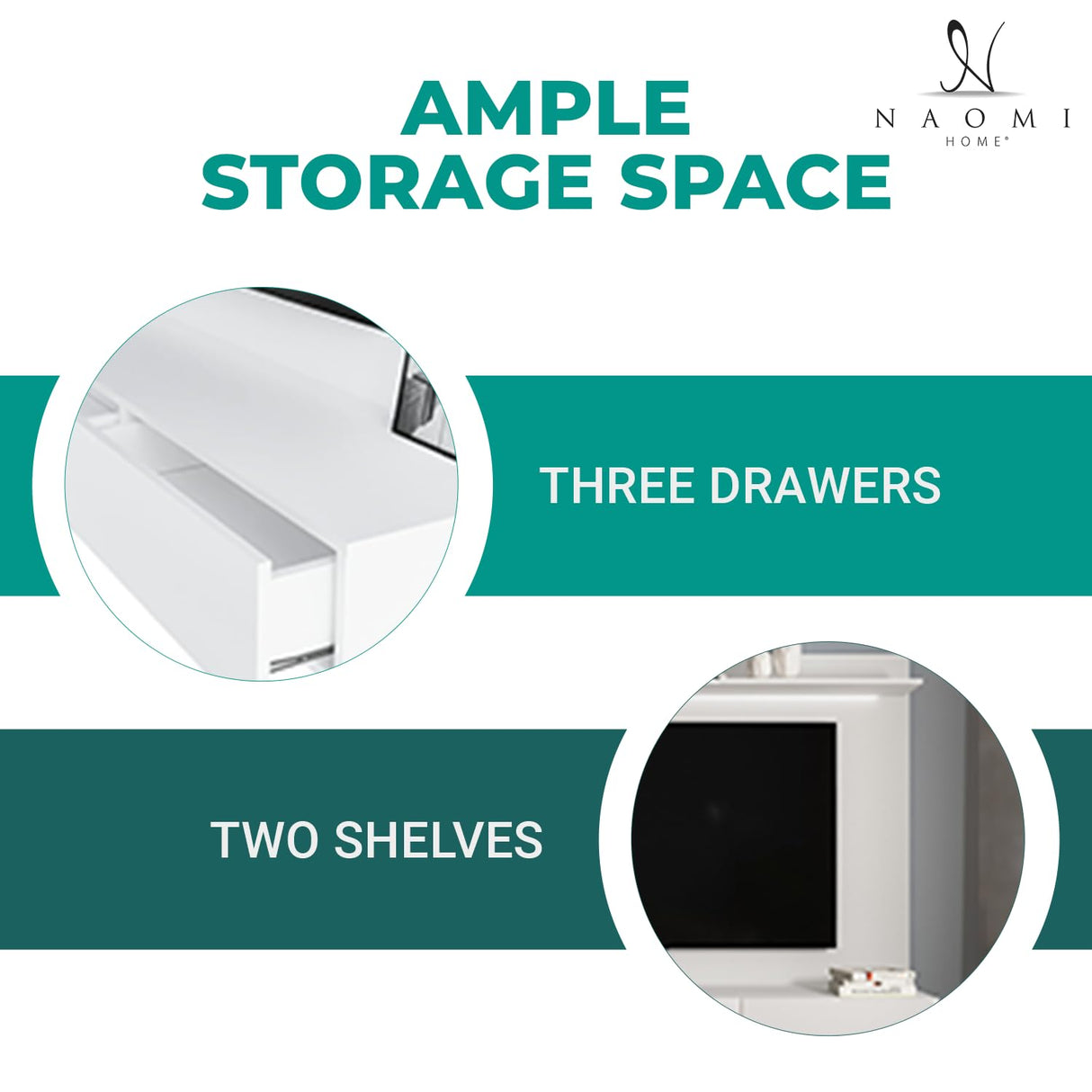 Naomi Home Bliss Modern Freestanding Wall Mounted Entertainment Center Floating TV Wall Panel for 70 inch TVs, Home Theater with LED Strip, Pull-Out Drawers and Overhead Shelf – White, Pine Wood Naomi Home