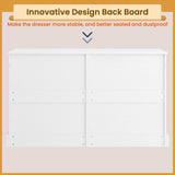 DICTAC 6 Drawers Dresser for Bedroom, White Modern Chest of Drawers, Storage Tower Clothes Organizer Closet, Long Double Dresser with No Handle Drawers, Dimensions 51.6''L x 15.7''D x 29.3''H DICTAC