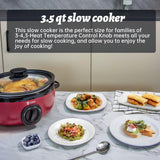 ICOOK USC-35-OP001RD 3.5 Quart Slow Cooker,Aluminium Sear/Sauté Stew Pot Stovetop safe,Dishwasher Safe,Glass Lid,Adjustable Temp,Food Warmer,Red ICOOK
