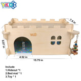 Castle Chinchilla House - Small Animal Hideout for Chinchilla Guinea Pig Hedgehog, or Rat - Ventilated Wooden Guinea Pig Hut Habitat with Multiple Doors (Large) YKD