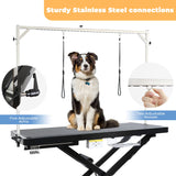 UDSONFY Electric Pet Dog Grooming Table, 50" Heavy Duty Grooming Table Professional X-Lift for Large Dogs Adjustable Height: 11.3"-40" Non-slip, AC Outlets, Storage Tray, 2 Nooses, Black UDSONFY