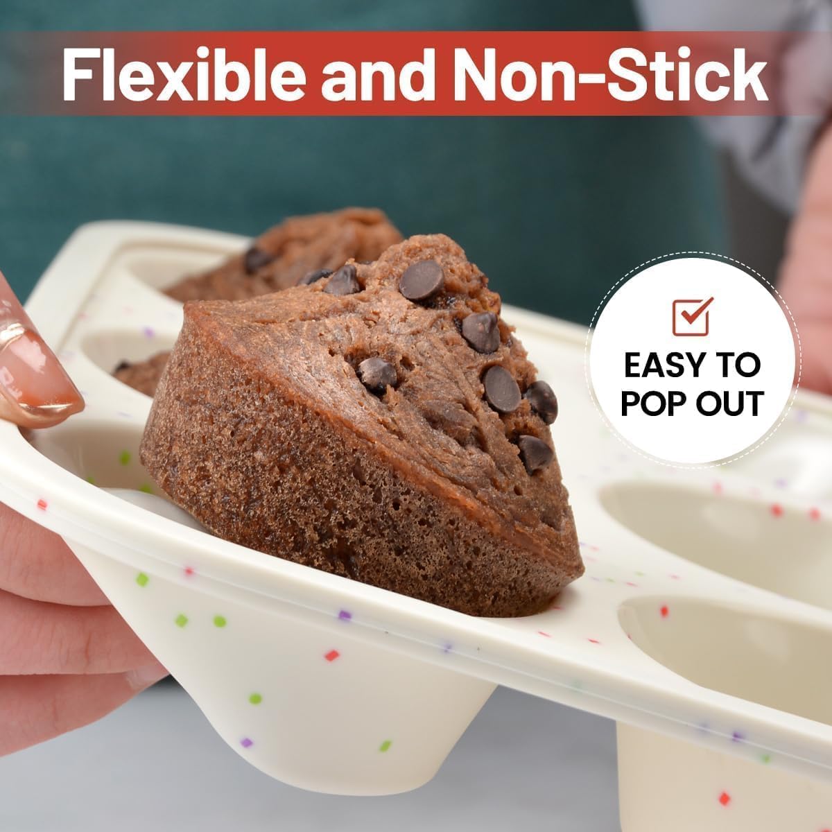 CAKETIME Silicone Muffin Pan, Metal Reinforced Frame Cupcake Pan 12 Cups Regular Size Easy to Move in or Out of Oven Non-Stick (2) CAKETIME