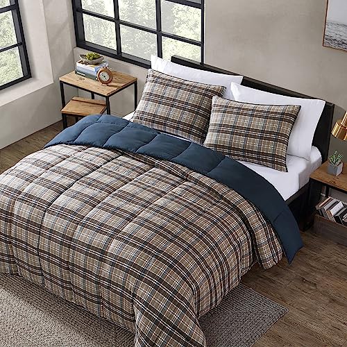 Eddie Bauer- Twin Comforter Set, Reversible Microsuede Bedding with Matching Sham(s), Casual Luxurious Bedding Set (Rugged Plaid Brown, Twin) Eddie Bauer