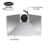 COSMO COS-63190 36 in. Vista Collection 380 CFM Ducted Wall Mount Range Hood, Button Controls, LED Lights, Stainless Steel COSMO