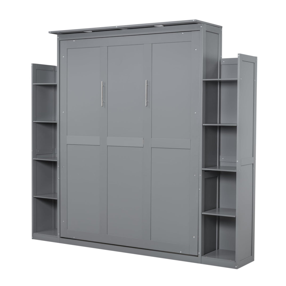 Harper & Bright Designs Queen Size Murphy Bed, Wooden Wall Bed with Shelves and LED Lights, Gray Harper & Bright Designs