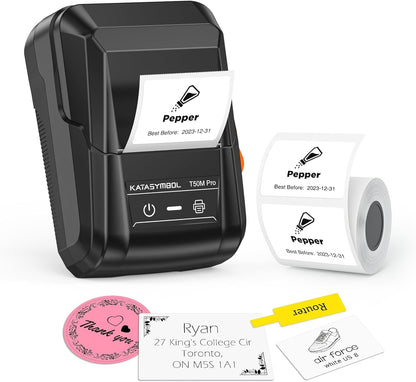 SUPVAN T50M Pro Bluetooth Label Maker Machine with Tape, Wide Waterproof Label, Versatile App with 40 Fonts and 450+ Icons, Inkless Labeler for Home, Kitchen, School, Office Organization, Black