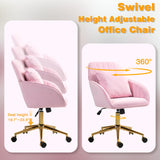 Modern Office Desk Chair with Back & Wheels for Makeup Room, Vanity Chair with Gold Legs & Pillow in Velvet, Home Computer Chairs for Indoor, 360°Swivel Office Chairs Adjustable Height (Pink) NTailed FOX