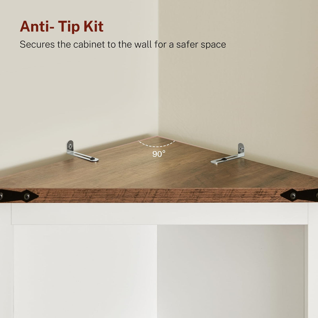 TEENFON Farmhouse Corner Cabinet, 70" H Tall Corner Hutch with 5 Shelves & 2 Barn Doors, Bathroom Cabinet with Adjustable Shelf, for Living Room, Kitchen, Bathroom, White TEENFON