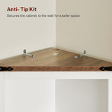 TEENFON Farmhouse Corner Cabinet, 70" H Tall Corner Hutch with 5 Shelves & 2 Barn Doors, Bathroom Cabinet with Adjustable Shelf, for Living Room, Kitchen, Bathroom, White TEENFON