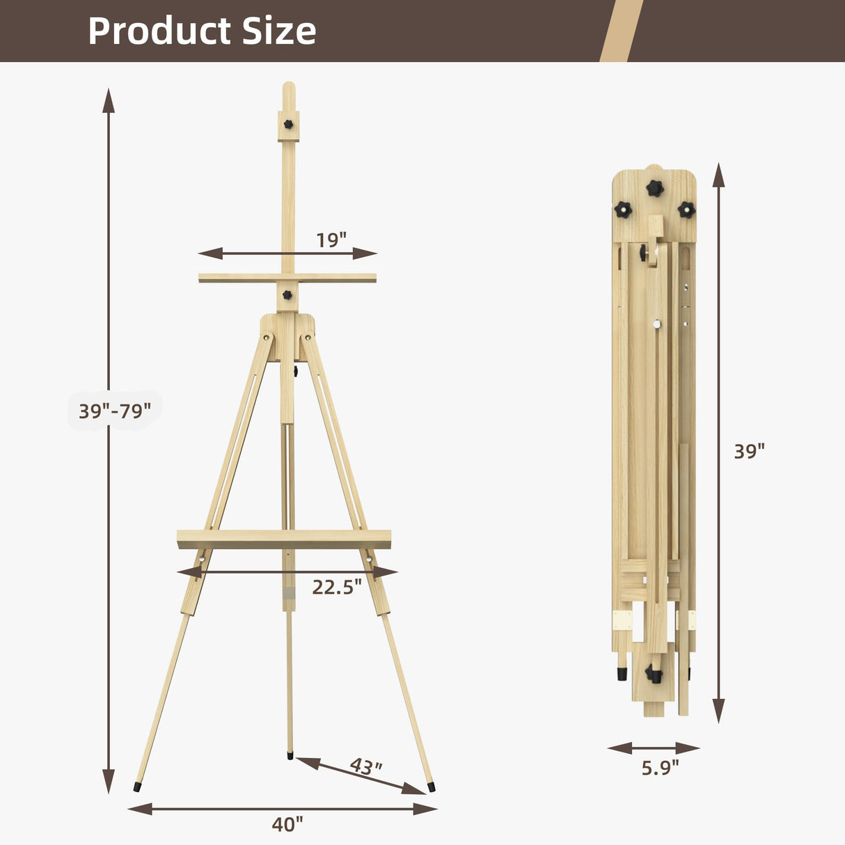 Stuelloaf Tripod Easel for Painting, Art Wooden Easel Stand for Adults or Students, Hold 1 or 2 Canvas up to 60’’, Display Portable Easel for Drawing, Landscape Artist, Wedding Sign, Pine Stuelloaf