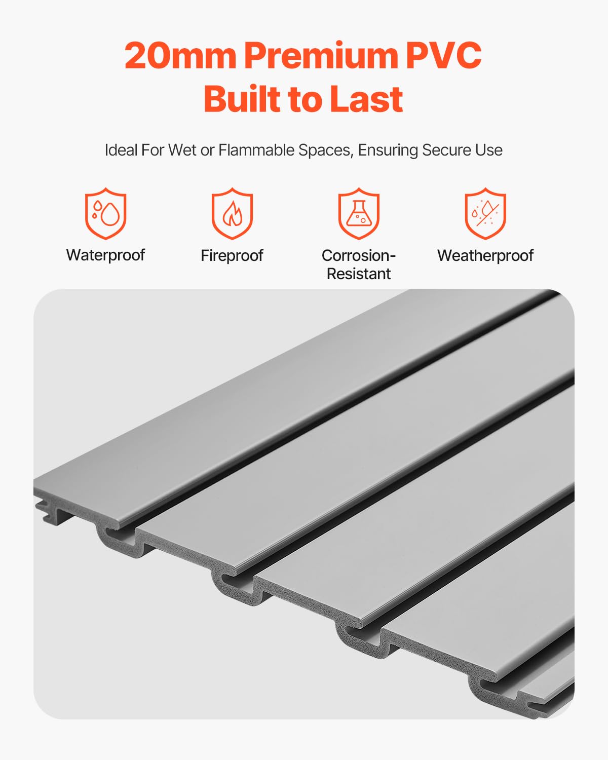 VEVOR Slat Wall Paneling, 2 x 4 ft, PVC Garage Slatwall with Modular Design, Grey Slat Wall Easy-to-Install Adjustable Slatwall Panel with Coupling Structure & DIY Cutting, Fits for Storage & Display VEVOR