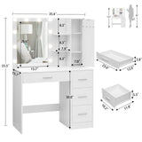 usikey Makeup Vanity with Lights, Vanity Desk with Mirror and 10 LED Lights, Vanity Table Set with 4 Drawers, Cabinet & 4 Necklace Hooks, Dressing Table for Bedroom, White usikey