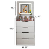 3 in 1 Vanity Desk with Plip Top Mirror, Small Vanity Desk Set with Storage Chair, Compact Makeup Vanity Desk with Visible Glass Desktop, for Bedroom, Apartment, Cloakroom, White (Basic Small Size) RIDFY