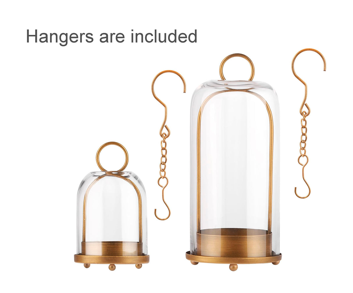 5" & 4" Wide Versatile Metal Candle Holder with Handmade Sturdy Glass Dome in Brass for Pillar Candle & Plants, 5.1" xH11.8 4" xH7.5, Industrial, Farmhouse, Shabby Chic. (2, Brass, Large & Small) WoodArtSupply