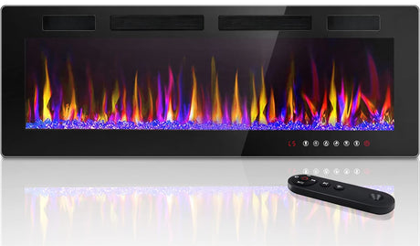 LEMBERI 60 inch Electric Fireplace Recessed and Wall Mounted,750/1500W Fireplace Heater and Linear Fireplace with Touch Screen Control Panel, Timer,Remote Control,Adjustable Flame Color and Speed LEMBERI