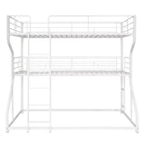 Metal Triple Bunk Beds, Full XL over Twin XL over Queen Bunk Beds for 3, Modern Style Heavy-Duty Steel Frame Bunk Bed with Safety Rail, Built-in Ladder for Bedroom, Dorm, Kids, Teens, Adults (White) Harper & Bright Designs