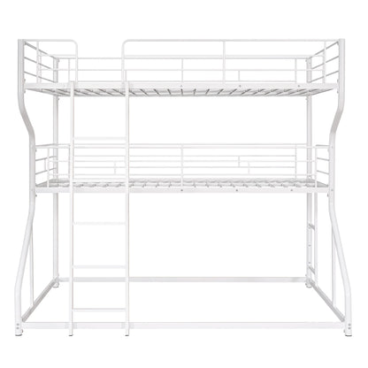 Metal Triple Bunk Beds, Full XL over Twin XL over Queen Bunk Beds for 3, Modern Style Heavy-Duty Steel Frame Bunk Bed with Safety Rail, Built-in Ladder for Bedroom, Dorm, Kids, Teens, Adults (White)