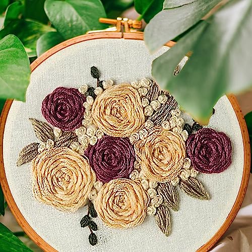 LEISURE ARTS Embroidery Kit 4" Blush Rose (French) - Embroidery Kit for Beginners and Adults, Cross Stitch Kits with Patterns, DIY Starter Set for Seasonal Craft Projects