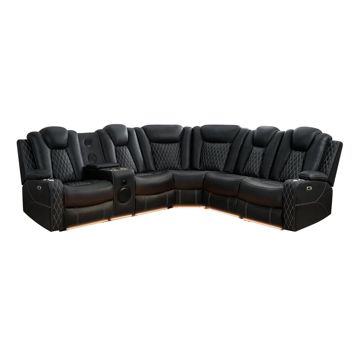 Naomi Home Chicago Luxury DIY Theater Sofa Set – Power Reclining Home Theater Seating with Adjustable Headrests, LED Lights, Bluetooth Speaker, Wireless Charging, USB & AUX Ports - Black Naomi Home