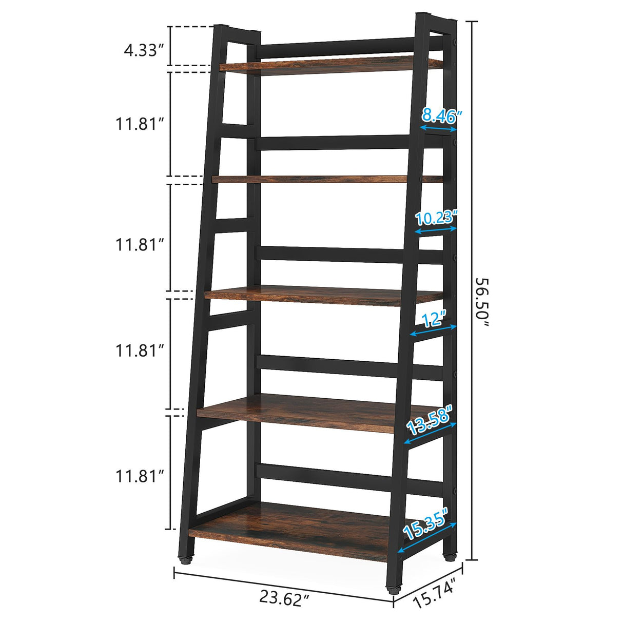 Tribesigns 5-Tier Bookshelf Industrial Bookcase, 5 Shelf Ladder Shelf Book Storage Shelf Organizer for Living Room, Home Office Tribesigns