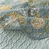 NEWLAKE Cotton Bedspread Quilt Sets-Reversible Patchwork Coverlet Set, Green Floral Pattern, Queen Size NEWLAKE