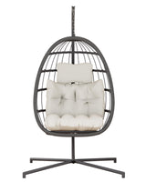 HWB Hanging Egg Chair with Stand, Patio Wicker Egg Swing Chair with Cushion for Bedroom Garden Indoor Outdoor (Beige) HWB