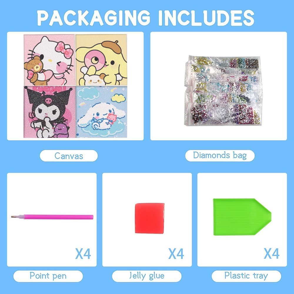 PERFECTSIGHT Cute 5D Diamond Art Kits, Kawaii DIY Painting Art for Adults Teen, 4 Pack Diamond Arts and Crafts Sets, Big Gem Full Drill Diamond Dots for Women (SLO) PERFECTSIGHT