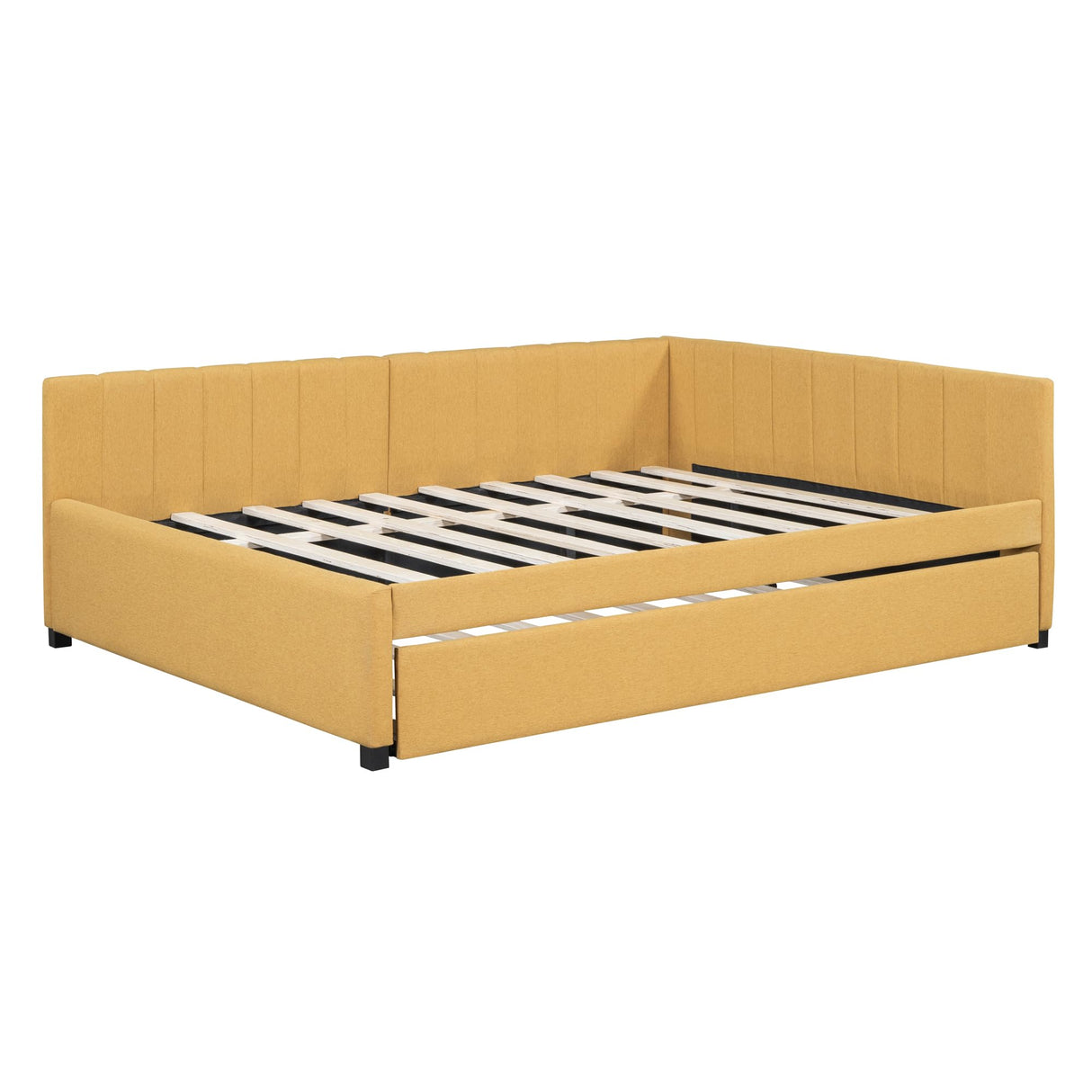 Harper & Bright Designs Full Size Upholstered Daybed with Trundle, Daybed with Wood Slats, Linen Fabric Sofa Bed Frame for Living Room Bedroom (Full, Yellow) Harper & Bright Designs