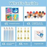 KYOQFVN Framed 4 Pack Paint by Number for Kids - Easy Octopus Whale Turtle Seahorse Paint by Numbers for Kids，DIY Acrylic Oil Painting Kits for Home Wall Decor (8X8inch) KYOQFVN