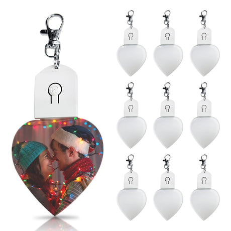 10Pcs Sublimation Keychain Blanks Bulk with LED Keychain Acrylic Lighted Transfer DIY Crafts with Keyrings for Photos (Heart) YWNYT