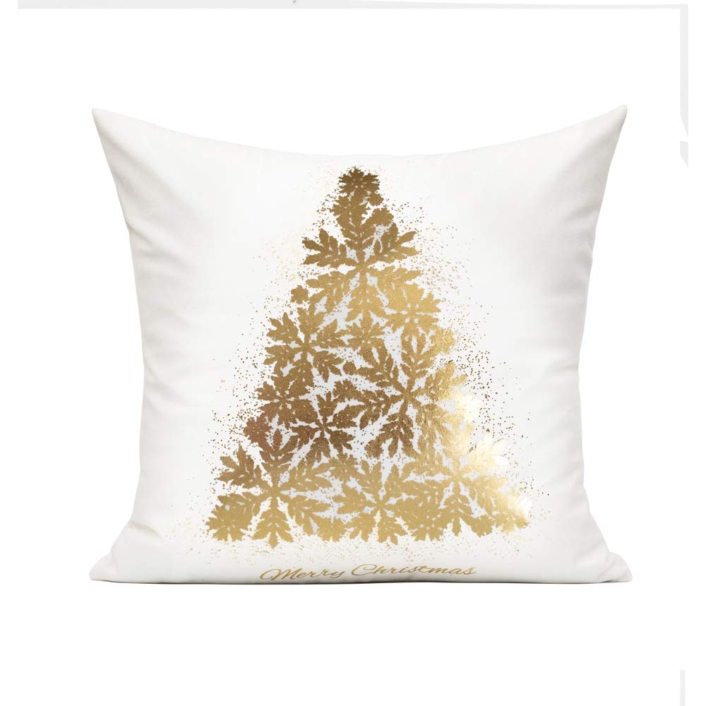 All Smiles White Gold Christmas Decorations Throw Pillow Covers 18X18 Set of 4 Winter Xmas Navidad Home Holiday Décor Velvet Cushion Cases for Sofa Tree Snowflake Reindeer All Smiles