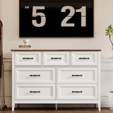 Gizoon Farmhouse 7 Drawers Dresser, White Chest of Drawers with Metal Handles, 47" Wide Wooden Storage Organizer for Bedroom, Hallway, Living Room, Tabletop-Retro Gizoon