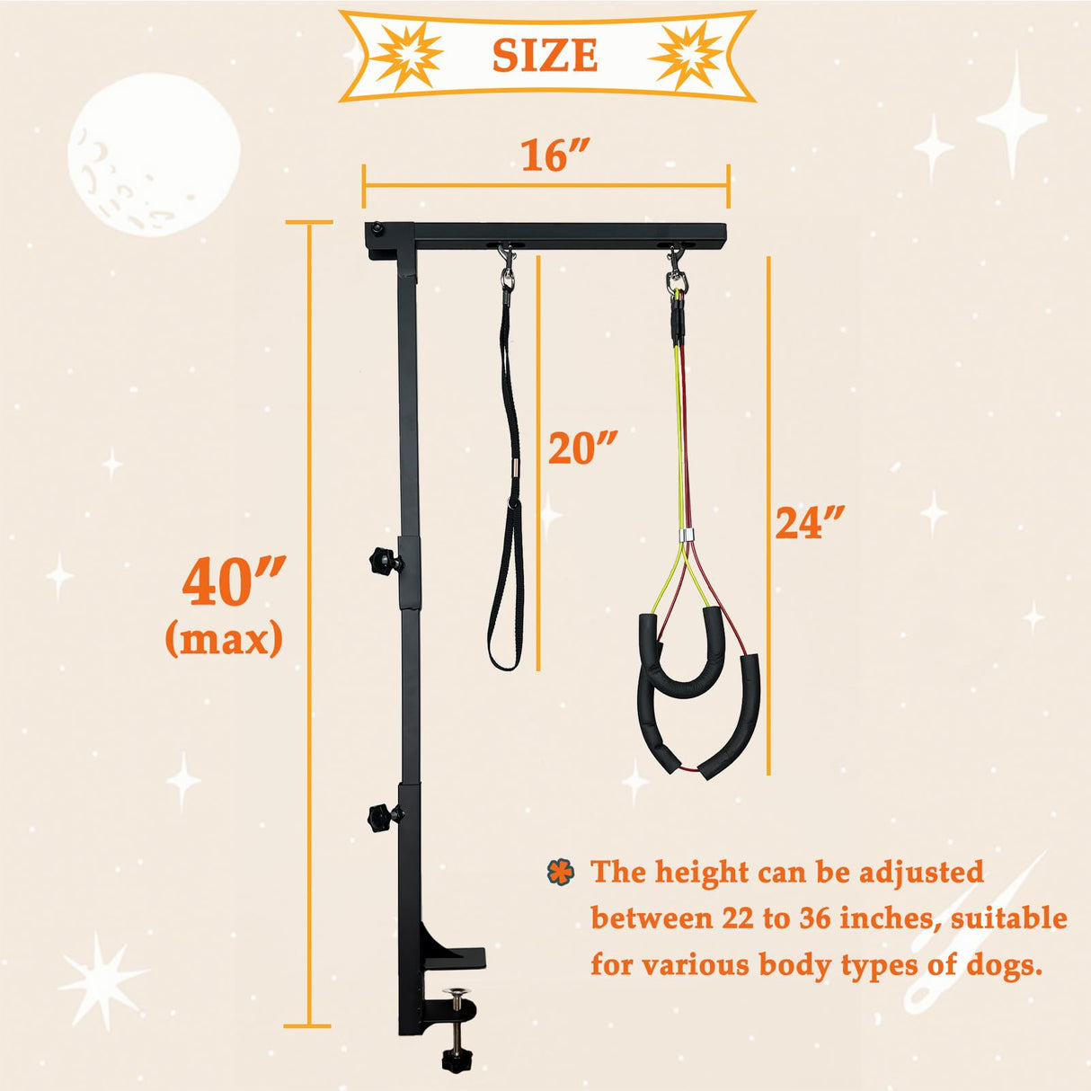 NEECONG Dog Grooming Arm with Clamp, 36” Dog Grooming Table Arm Height Adjustable Two No Sit Haunch Holder Three Section Design Suitable for Medium, Small Dogs, and Cats NEECONG