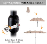 PHI VILLA Patio Dining Set 8 PCS with 13ft Double-Sided Patio Umbrella(Beige)，Metal Outdoor Dining Set - 6 x Outdoor Stackable Chairs, 1 x 60"x38"Rectangle Dining Table and 1 Umbrella PHI VILLA