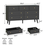 Wananlanen 7 Drawers Dresser for Bedroom, 55'' Dressers & Chests of Drawers with Gold Handles and 7 Large Drawer, Modern Double Wooden Storage Organizer Cabinet, Hallway, Black Wananlanen
