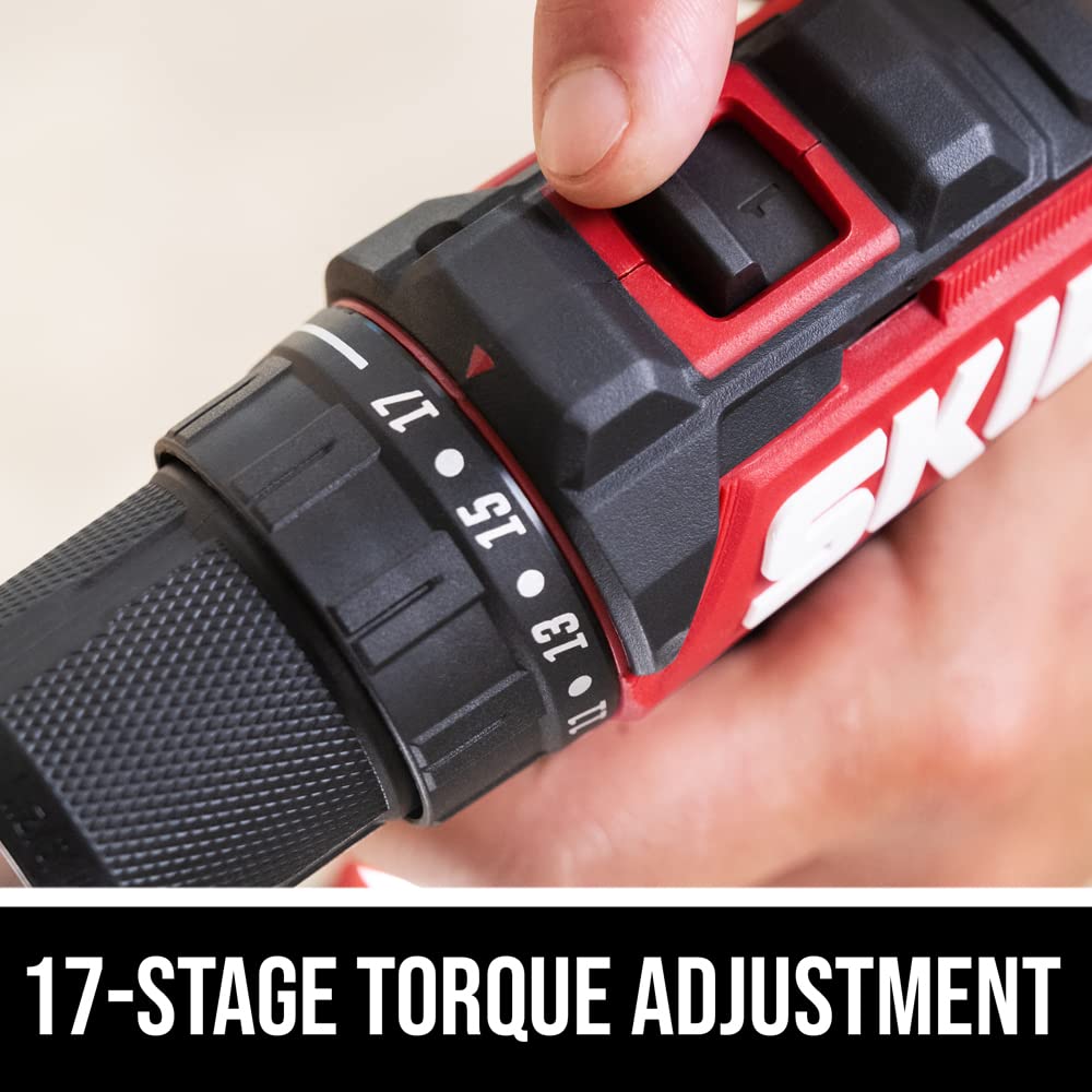 SKIL PWR CORE 20 Brushless 20V 1/2 In. Compact Varible-Speed Drill Driver Kit with 1/2'' Single-Sleeve, Keyless Ratcheting Chuck & LED Worklight Includes 2.0Ah Battery and PWR JUMP Charger-DL6293B-10 Skil