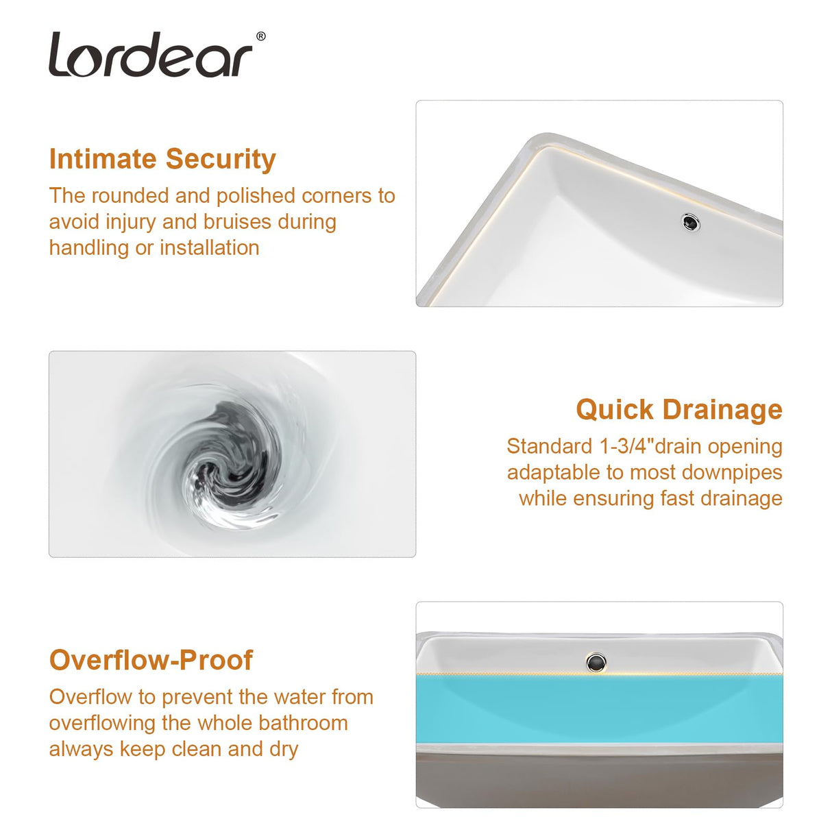 Lordear Rectangular Undermount Bathroom Sink 21x14 inch White Rectangle Bathroom Sink Undermount White Porcelain Ceramic Lavatory Bathroom Vanity Sink with Overflow Lordear