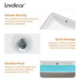 Lordear Rectangular Undermount Bathroom Sink 21x14 inch White Rectangle Bathroom Sink Undermount White Porcelain Ceramic Lavatory Bathroom Vanity Sink with Overflow Lordear
