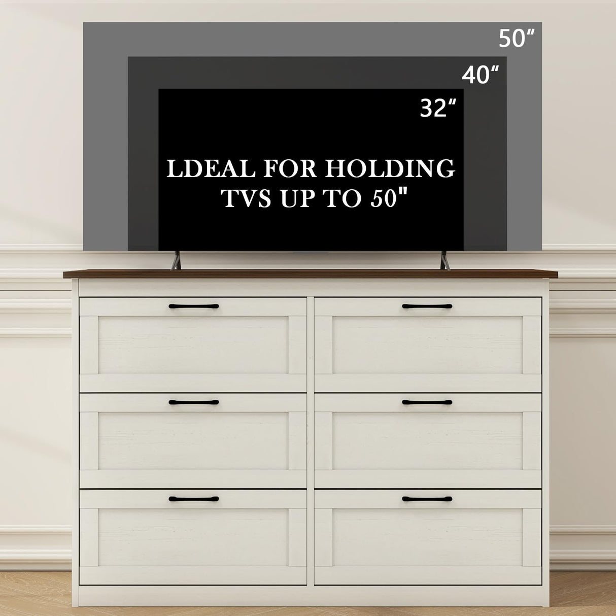 Vikiullf 6 Drawer Dresser - Farmhouse Dresser for Bedroom, Wooden Chest of Drawers, Storage Drawers for Bedroom, Living Room, Hallway, Entryway Organizer, Rust Oak White Vikiullf