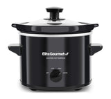 Elite Gourmet MST239X Electric Round Slow Cooker, Adjustable Temp, Entrees, Sauces, Stews & Dips, Dishwasher Safe Glass Lid & Crock, 2 Quart, Black Elite Gourmet