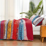 WONGS BEDDING Boho Quilt Set King Size, Bohemian Red Christmas Stripe 3 Pieces Bedspread Set Lightweight Microfiber All Season Christmas Bedding Coverlet Set for King Bed (104"x90") WONGS BEDDING