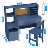 RUPOLX Blue Kids Desk and Chair Set for 5-12 Year Old,Kids Study Desk with 3-Color Lights,Childrens Computer with 4 Drawers, Kids Study Table with Storage Shelf -D-40 RUPOLX
