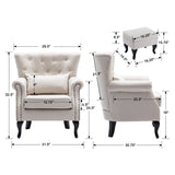 Janoray Mid Century Modern Accent Chair Upholstered Armchair Comfy Linen Fabric Tufted Wingback Single Sofa with Ottoman for Bedroom Living Room, Beige Janoray