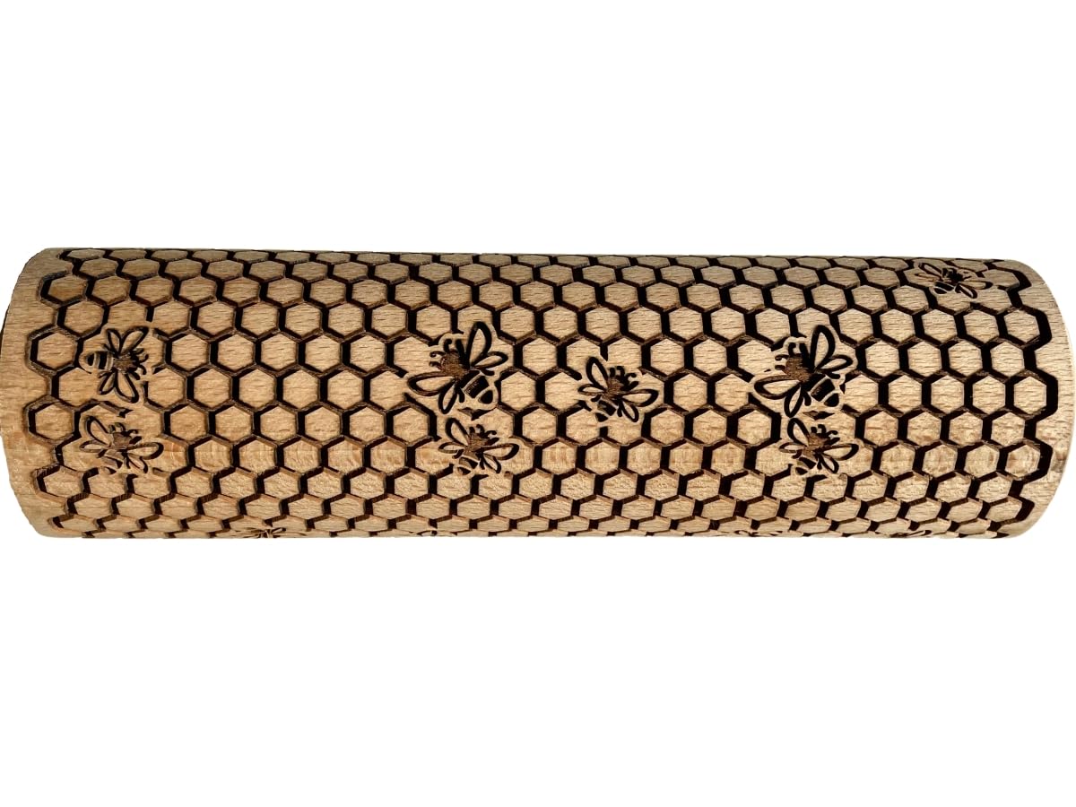BEEHIVE Embossing Rolling Pin with Pattern. Laser Engraved Embossing Dough Roller for Homemade Cookies and Pottery by Algis Crafts Algis Crafts