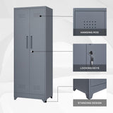 LUCYPAL 65" H Metal Garage Storage Cabinet with Shelves and Lock,Broom Closet Storage Cabinet with Hanging Rods for Mops,Garage Tool Cabinets for Utility Room,Laundry Room,Grey LUCYPAL