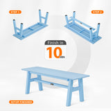 VINGLI 47” Outdoor HDPE Bench, Weatherproof Garden Bench w/Metal Legs, Poly Lumber Porch Benches, 660 LBS Capacity Outdoor Backless Patio Benches for Entryway Deck (Blue) VINGLI