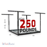 SafeRacks 4x4 Overhead Garage Storage Rack - Heavy Duty Storage Racks, Easy Garage Shelving, Ceiling Mounted Storage Shelves, Grey, 250 lb Capacity, 24"-45" Adjustable Height SafeRacks