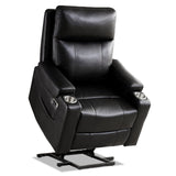 Eiayeebil Triple Motor Power Lift Recliner Chair with Adjustable Lumbar Support, Lay Flat Recliner for Elderly, Breathable Black Lift Chair Leather Recliner, Massage & Heating, USB Ports, Cup Holders Eiayeebil