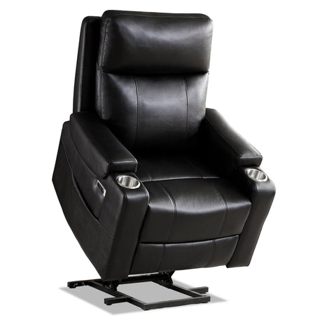 Eiayeebil Triple Motor Power Lift Recliner Chair with Adjustable Lumbar Support, Lay Flat Recliner for Elderly, Breathable Black Lift Chair Leather Recliner, Massage & Heating, USB Ports, Cup Holders Eiayeebil