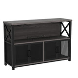 LVB Industrial Dark Gray Oak Wine Bar Cabinet with Storage Rack and Glass Holders LVB
